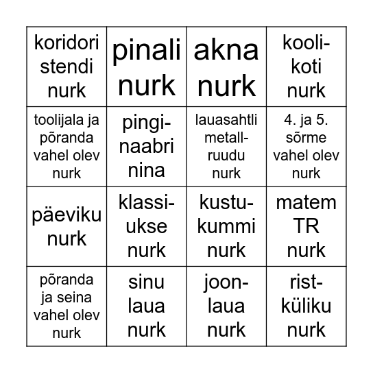 Täisnurk Bingo Card