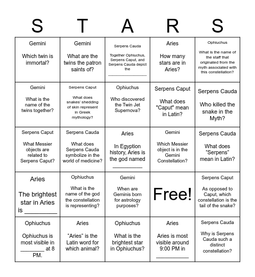 Medicine Man + Gemini & Aries Bingo Card