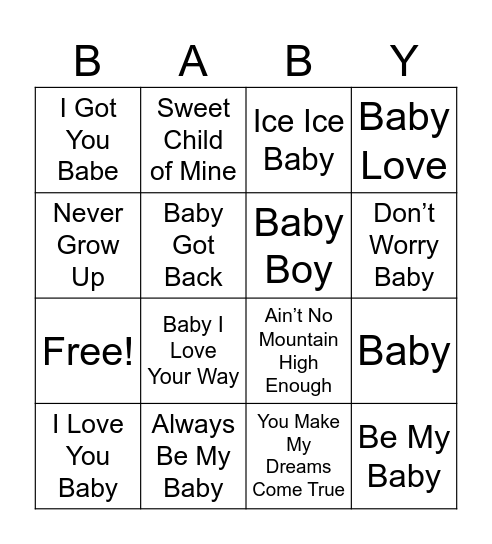 Baby Song Bingo Card