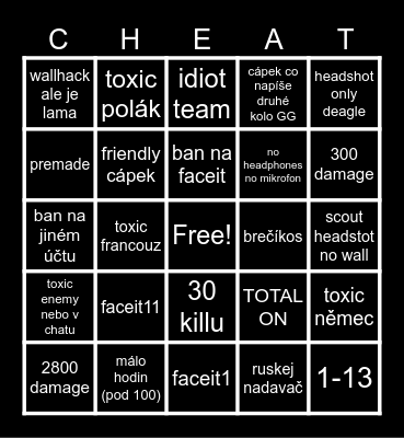 Ultimate CS2 Cheater Bingo Card