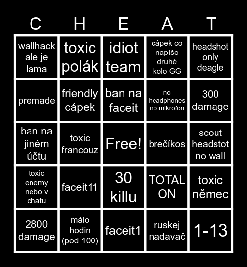 Ultimate CS2 Cheater Bingo Card