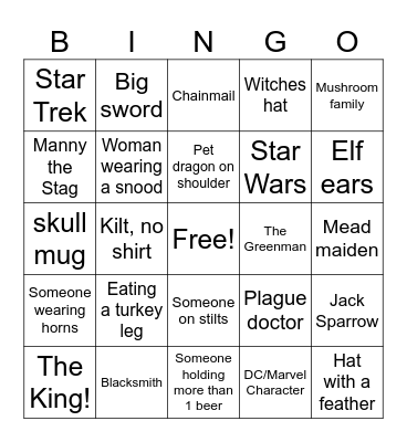 Birthday Bash at the Ren Fair! Bingo Card