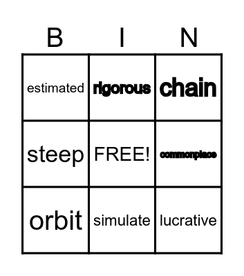 Vocabulary Bingo Card