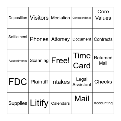 Front Desk Bingo Card