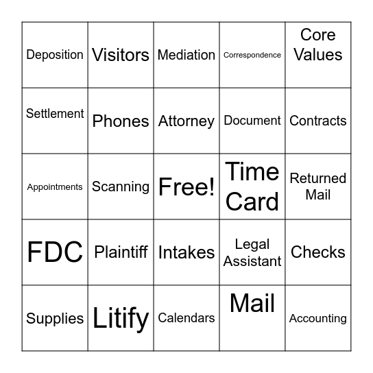 Front Desk Bingo Card