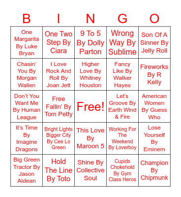 #2 Top Hits Musical Bingo Card
