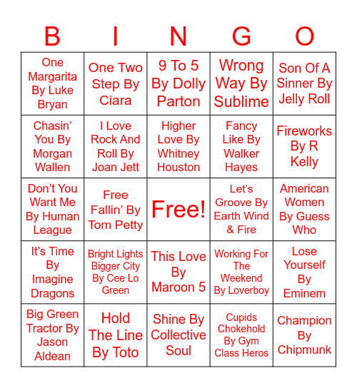 #2 Top Hits Musical Bingo Card
