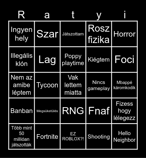 Roblox ratyi bingo Card