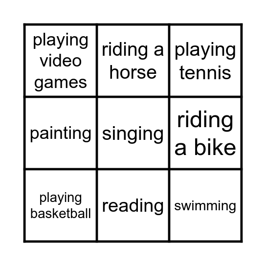 Hobbies and sports Bingo Card