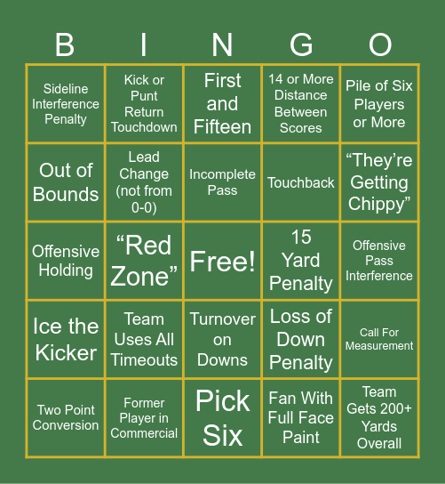 Lational Nootball Feague Bingo Card