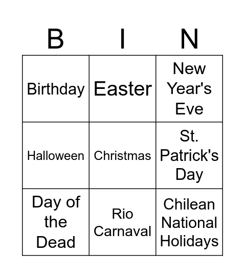 Bingo Celebrations Bingo Card