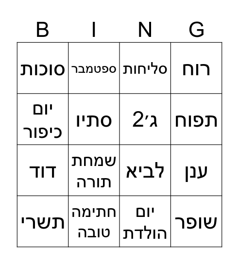 בינגו יום הולדת Bingo Card