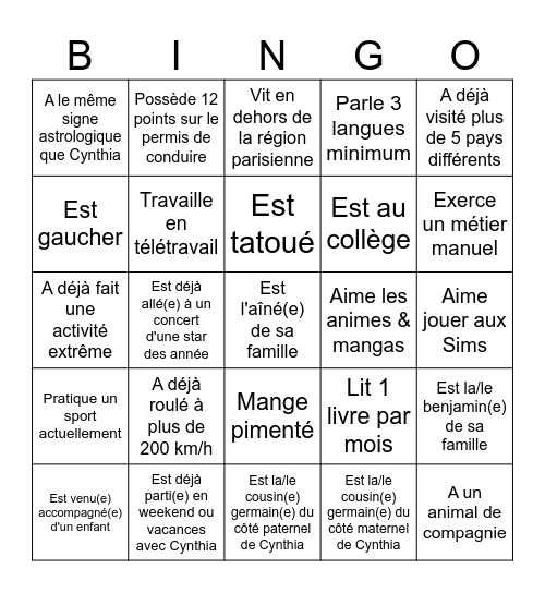 Trouve une personne qui Bingo Card