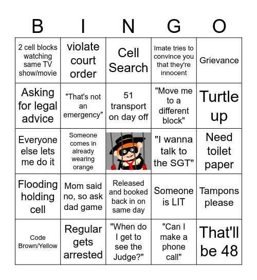 Jail Bingo Card