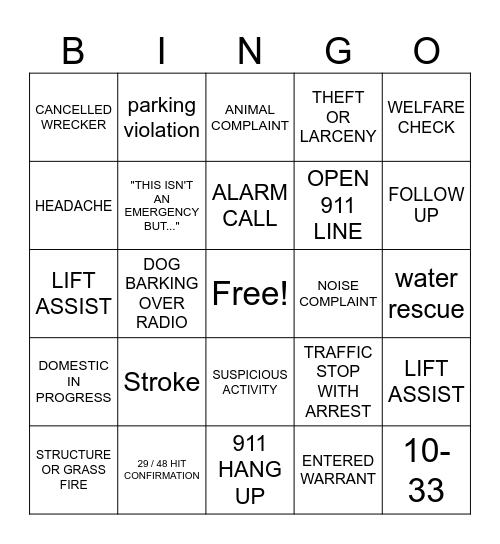 DISPATCH Bingo Card