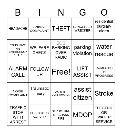 DISPATCH Bingo Card