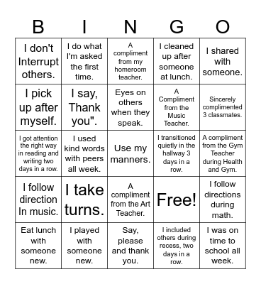 Respect Bingo Card