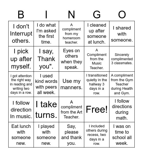 Respect Bingo Card