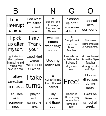 Respect Bingo Card