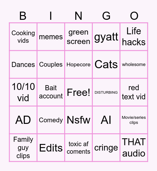 Tiktok bingo card Bingo Card