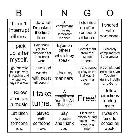 Respect Bingo Card