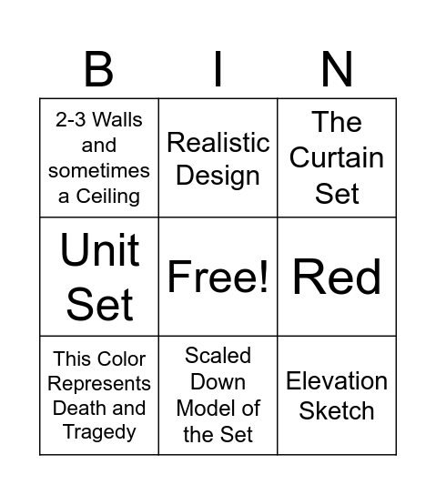 Set Design Bingo Card