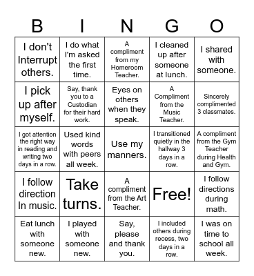 Respect Bingo Card