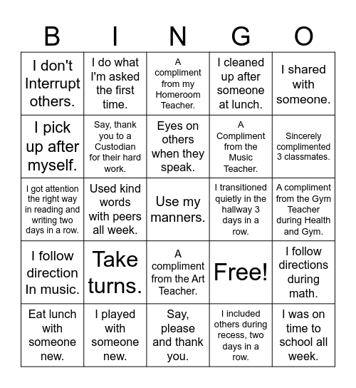 Respect Bingo Card