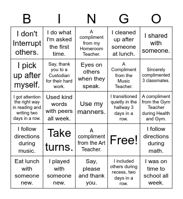 Respect Bingo Card