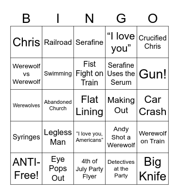 American Werewolf in Paris - Round 3 Bingo Card