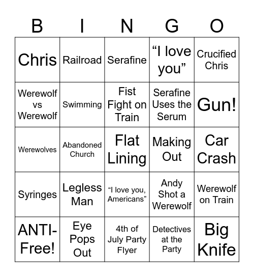 American Werewolf in Paris - Round 3 Bingo Card