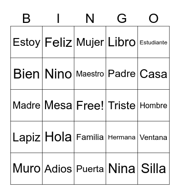 SPANISH Bingo Card