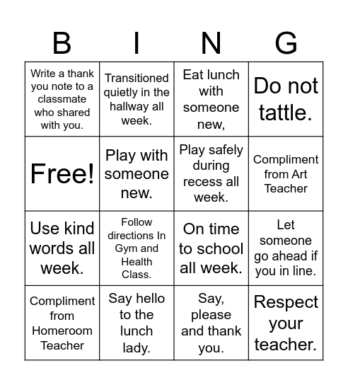 Respect Bingo Card