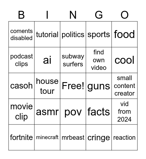 Untitled Bingo Card