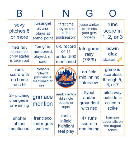 mets v phils game 2 Bingo Card