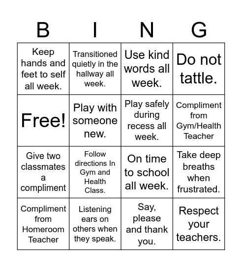 Respect Bingo Card