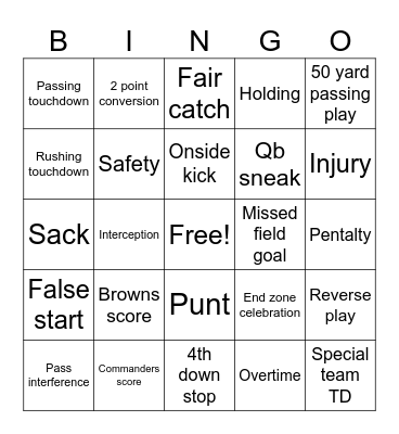 Football Bingo Card
