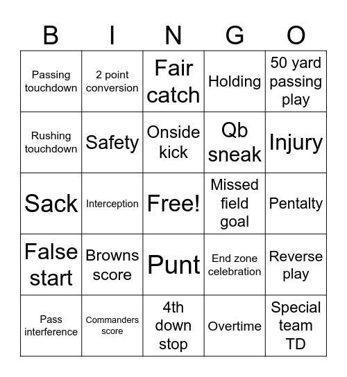 Football Bingo Card