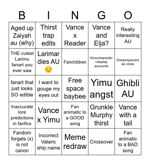 Dreamspacers fandom predictions Bingo Card
