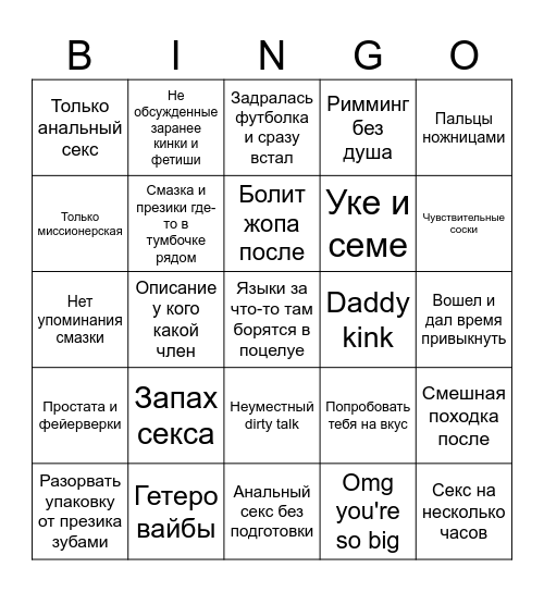 Гей секс в фанфиках бинго Bingo Card