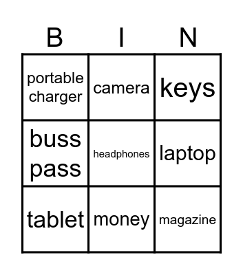 Personal possessions Bingo Card