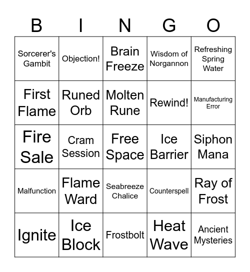 Hearthstone Wild Mage Bingo Card