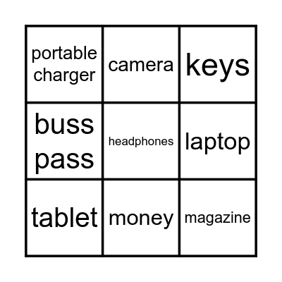 Personal possessions Bingo Card