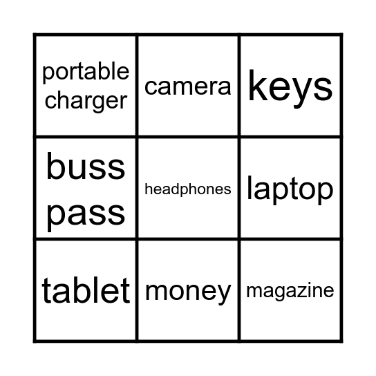 Personal possessions Bingo Card