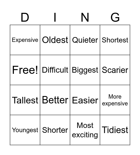 Comparatives & Superlatives Bingo Card