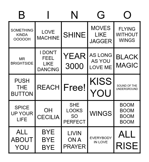 VARIOUS BANDS BINGO Card