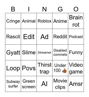 Yt shorts Bingo Card