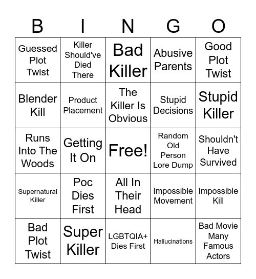 Horror Bingo Card