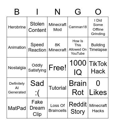 Watching 100 Minecraft Shorts Bingo Card