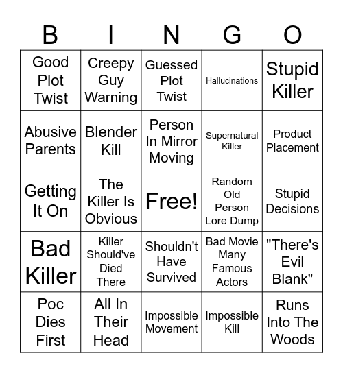 Horror Bingo Card